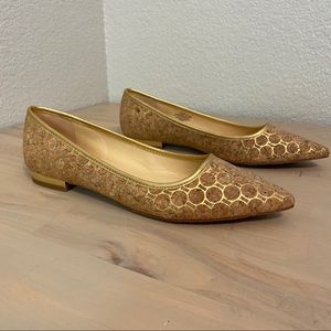 C Wonder Printed Gold Cork Pointy Flats 8.5